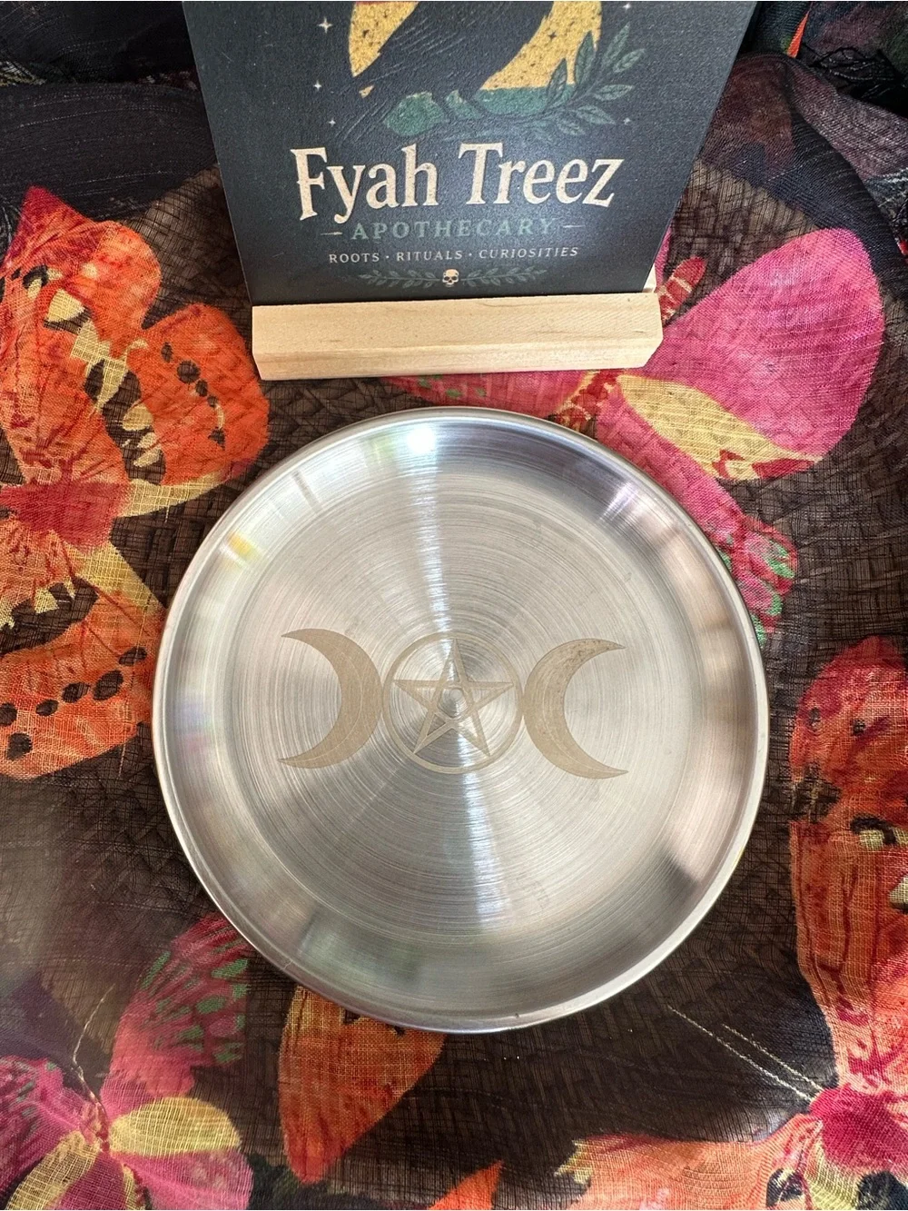 Triple Moon Pentacle Metal Altar Dish